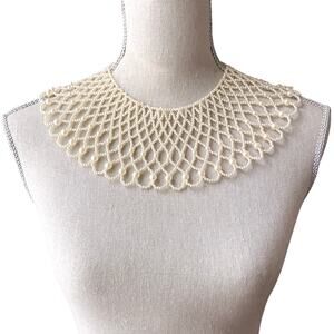 VTG Faux Pearl Beaded Ceremonial Formal Collar Bib Necklace Bridal Lace Wedding